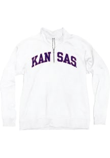 Blue 84 Kansas Jayhawks Womens White Sanded Fleece Qtr Zip