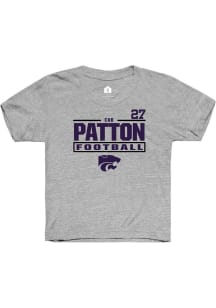 Cub Patton K-State Wildcats Youth Grey NIL Stacked Box Player Tee