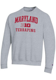 Champion Maryland Terrapins Mens Grey Big Ten Powerblend Long Sleeve Crew Sweatshirt