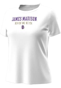 Under Armour James Madison Dukes Womens White Stacked over logo Motion Short Sleeve T-Shirt