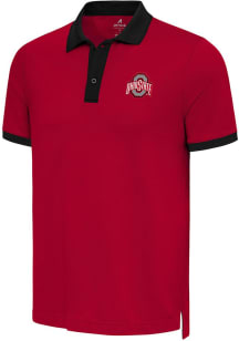 Antigua Ohio State Buckeyes Mens Red Noble Colorblock Short Sleeve Polo