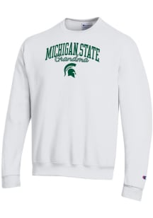 Champion Michigan State Spartans Mens White Grandma Script Powerblend Long Sleeve Crew Sweatshirt