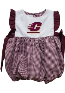 Vive La Fete Central Michigan Chippewas Baby Girls Maroon Gingham Bubble Short Sleeve Dress