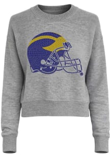 Michigan Wolverines Womens Grey Helmet Crystal Long Sleeve Sweater