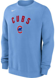 Nike Chicago Cubs Mens Light Blue Primetime Twill Name Over Logo Long Sleeve Crew Sweatshirt