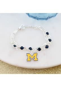 Michigan Wolverines Paperclip Chain and Enamel Logo Womens Bracelet
