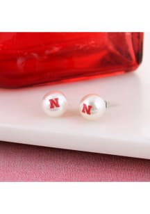 Nebraska Cornhuskers Logo Pearl Stud Womens Earrings