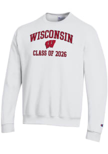 Champion Wisconsin Badgers Mens White Font Class of 2026 Powerblend Long Sleeve Crew Sweatshirt