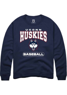Summit Sportswear UConn Huskies Mens Navy Blue Baseball Long Sleeve Crew Sweatshirt