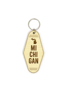 Michigan Engraved Wood Keychain - Brown