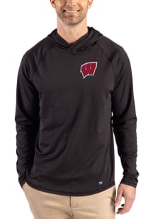 Cutter and Buck Wisconsin Badgers Mens Black Prospect Eco Big and Tall Hooded Sweatshirt