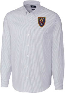 Cutter and Buck Real Salt Lake Mens Light Blue Stretch Oxford Stripe Long Sleeve Dress Shirt