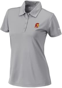 Columbia USC Trojans Womens Grey Heat Seal Birdie Short Sleeve Polo Shirt