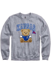 Summit Sportswear Kansas Jayhawks Womens Grey Bear Necessities Crew Sweatshirt