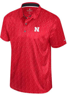 Colosseum Nebraska Cornhuskers Mens Red Football Print Short Sleeve Polo