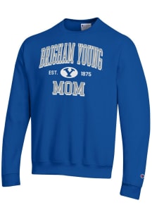 Champion BYU Cougars Mens Blue EST Date Mom Powerblend Long Sleeve Crew Sweatshirt