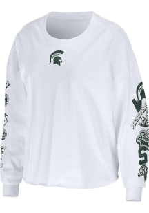 WEAR by Erin Andrews Michigan State Spartans Womens White Celebration Crop LS Tee