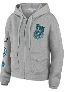 WEAR by Erin Andrews Philadelphia Eagles Womens Grey Cropped Long Sleeve Full Zip Jacket