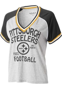 WEAR by Erin Andrews Pittsburgh Steelers Womens Grey Raglan Design Short Sleeve T-Shirt