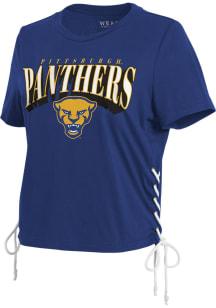 WEAR by Erin Andrews Pitt Panthers Womens Blue Lace-up Short Sleeve T-Shirt