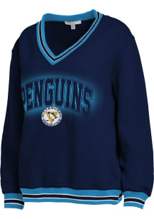 WEAR by Erin Andrews Pittsburgh Penguins Womens Blue Oversized Crew Sweatshirt
