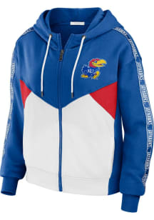 WEAR by Erin Andrews Kansas Jayhawks Womens Blue Colorblock Long Sleeve Full Zip Jacket