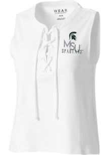WEAR by Erin Andrews Michigan State Spartans Womens White Lace Up Tank Top