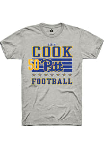 Denim Cook Pitt Panthers Ash Football NIL Striped Short Sleeve Player T Shirt