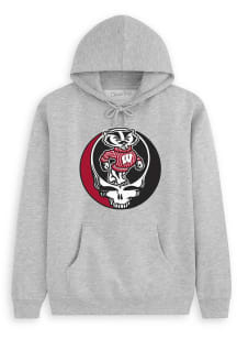 Class Trip Wisconsin Badgers Mens Grey Grateful Dead Skull Circle Long Sleeve Hoodie