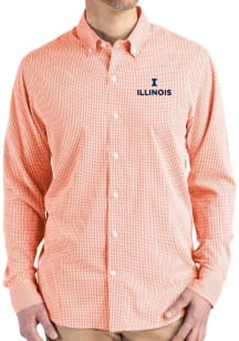Cutter and Buck Illinois Fighting Illini Mens Orange Gingham LS Woven Long Sleeve Dress Shirt