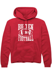 Rally Big Ten Mens Red Football Arch Long Sleeve Hoodie