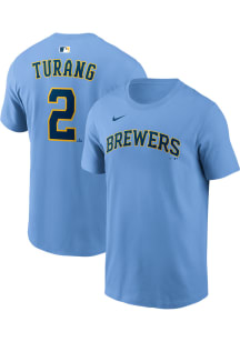 Brice Turang Milwaukee Brewers Light Blue Alternate Short Sleeve Player T Shirt