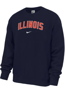 Nike Illinois Fighting Illini Mens Navy Blue Arch Name Club Fleece Long Sleeve Crew Sweatshirt