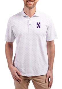 Cutter and Buck Northwestern Wildcats Mens Purple Virtue Eco Pique Tile Short Sleeve Polo