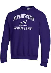 Champion Northwestern Wildcats Mens Purple Swimming & Diving Icon Powerblend Long Sleeve Crew Swea..