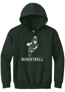 Summit Sportswear Michigan State Spartans Youth Green Sparty Playing Basketball Long Sleeve Hoodie