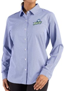 Cutter and Buck Florida Gulf Coast Eagles Womens Epic Confidence Gingham Long Sleeve Blue Dress Sh..