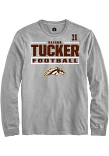 Nadame Tucker Western Michigan Broncos Grey Football NIL Stacked Box Long Sleeve Player T Shirt