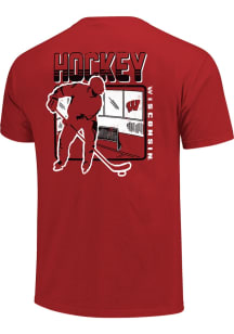 Wisconsin Badgers Red Hockey Stripe Short Sleeve T Shirt