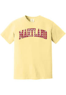 Summit Sportswear Maryland Womens Yellow Gingham Puff Wordarch Short Sleeve T-Shirt