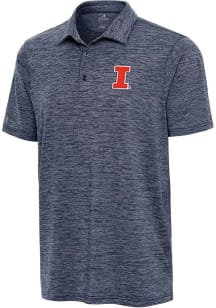 Antigua Illinois Fighting Illini Mens Navy Blue Sprout Short Sleeve Polo