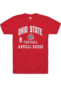 Arvell Reese Ohio State Buckeyes Red Football NIL Arch Logo Short Sleeve Player T Shirt