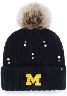 47 Michigan Wolverines Navy Blue Pearl Fur Cuff Pom Womens Knit Hat