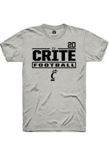 Cj Crite Cincinnati Bearcats Ash Football NIL Stacked Box Short Sleeve Player T Shirt