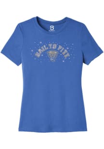 Summit Sportswear Pitt Panthers Womens Blue Rhinestone and Pearl Short Sleeve T-Shirt