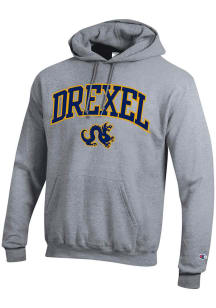 Champion Drexel Dragons Mens Grey Versa Twill Dragon Long Sleeve Hoodie