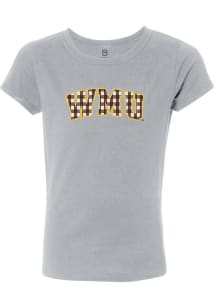 Summit Sportswear Western Michigan Broncos Girls Grey Checked Puff Ink Short Sleeve Tee