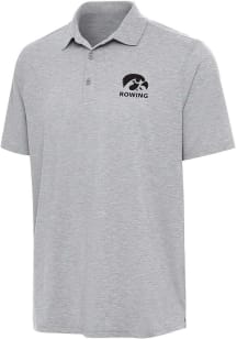 Antigua Iowa Hawkeyes Mens Grey Heather Rowing Par 3 Short Sleeve Polo