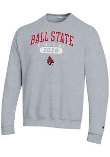 Champion Ball State Cardinals Mens Grey Pill Class of 2028 Powerblend Long Sleeve Crew Sweatshirt