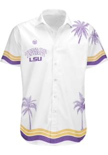 LSU Tigers Mens White Palm Tree Mascot Short Sleeve Dress Shirt